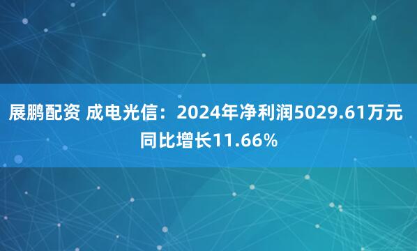 展鹏配资 成电光信：2024年净利润5029.61万元 同比增长11.66%