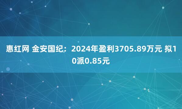 惠红网 金安国纪：2024年盈利3705.89万元 拟10派0.85元