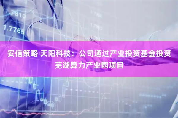 安信策略 天阳科技：公司通过产业投资基金投资芜湖算力产业园项目